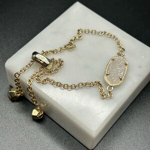 Kendra Scott Elaina Gold Adjustable Chain Bracelet Iridescent Drusy #H29